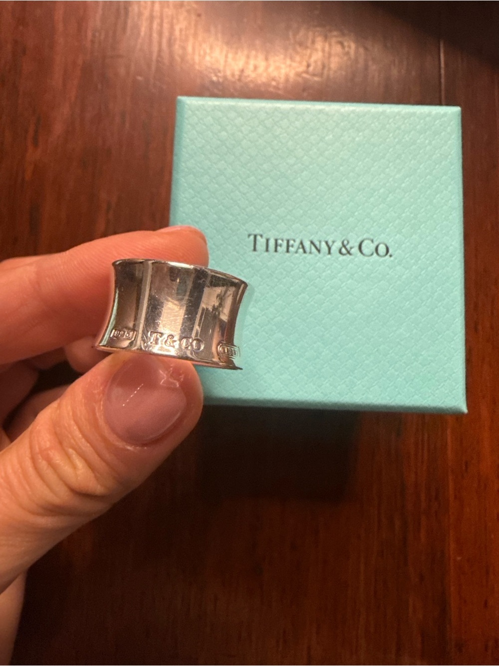 Tiffany & Co. Silver Wide Ring with Signature Box Blue 🩵